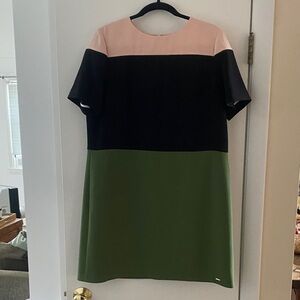 Ted Baker Colorblock Mini Dress in Pink, Black, and Green